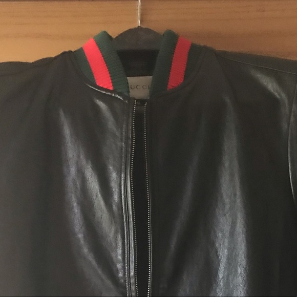 SOLD ❌Gucci leather Jacket ' Green Red knitted Web - Picture 7 of 8